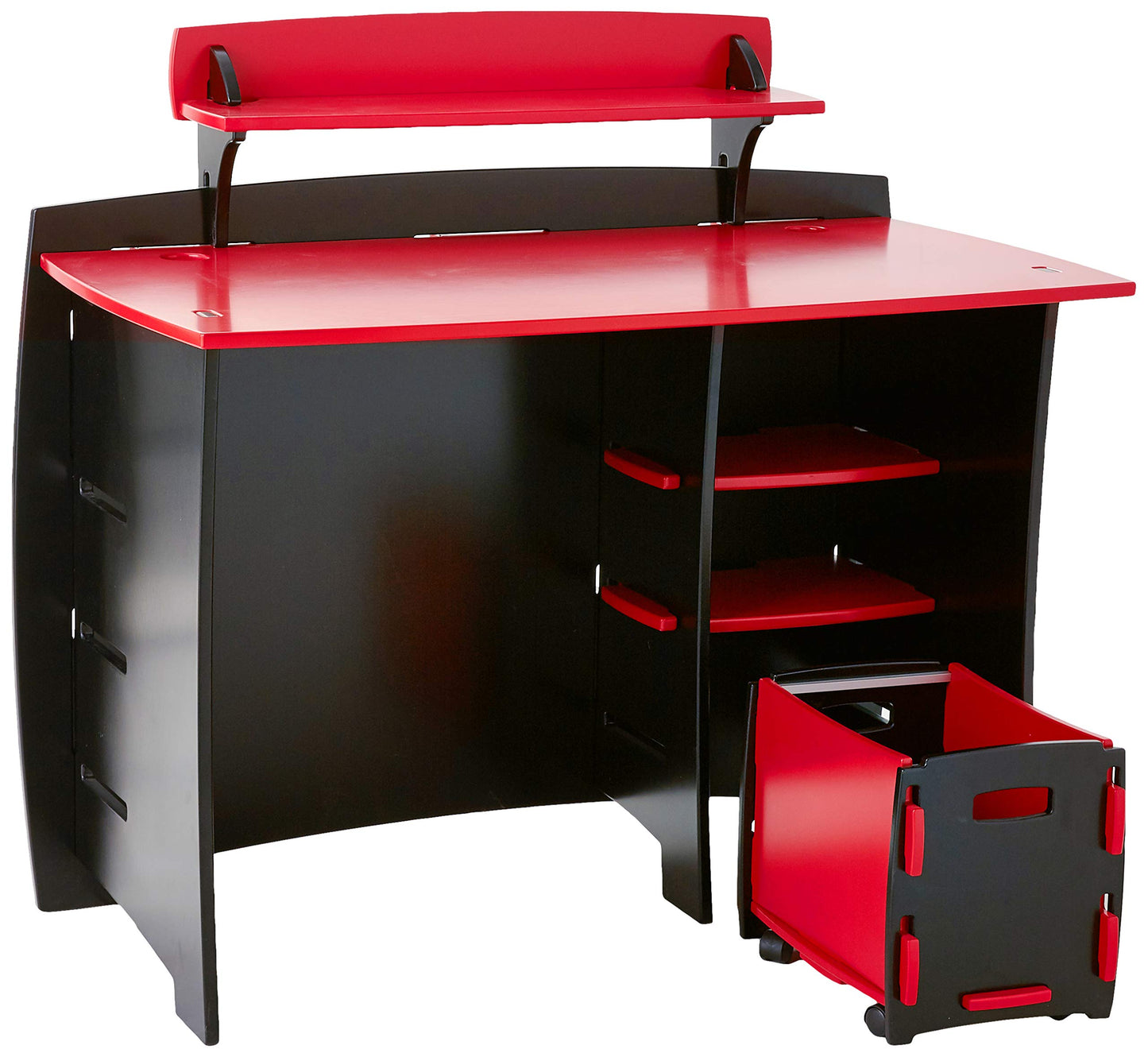 Legaré Furniture Children's Desk with Shelves and File Cart Set for Kids, Red and Black