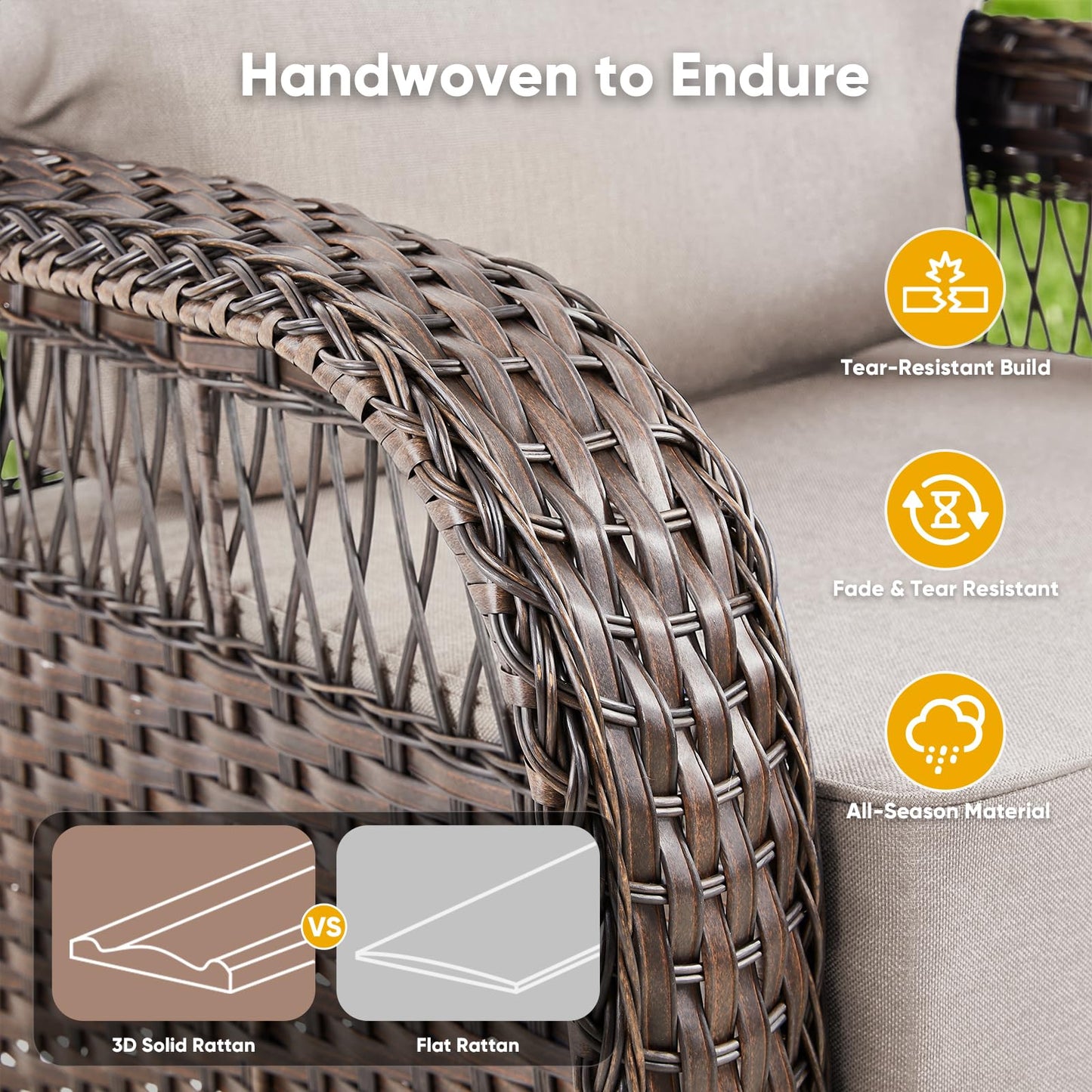 Belord Luxury Outdoor High Back Couch, All-Weather Wicker 3-Seater Sofa, Wicker Patio Furniture for Deck Porch Garden,Beige