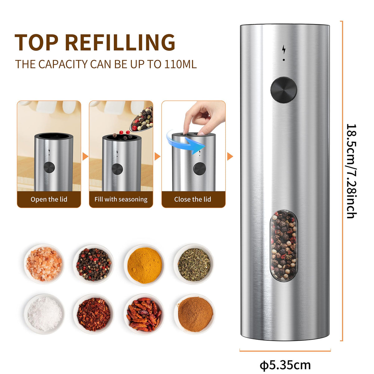 Electric Salt and Pepper Grinder Set (with Rechargeable Base), Featuring LED Lighting, Ideal for Kitchen and Outdoor Use.