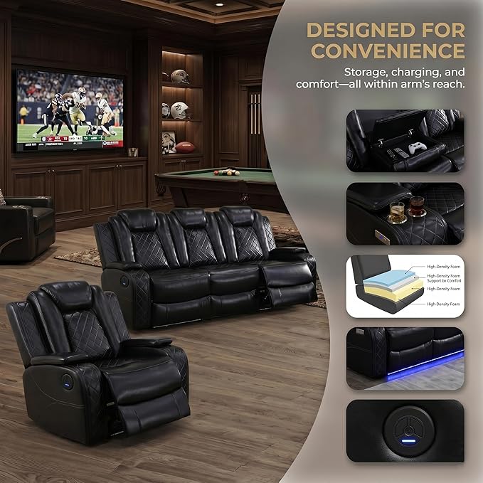 2-Piece Leather Power Recliner Sofa Set