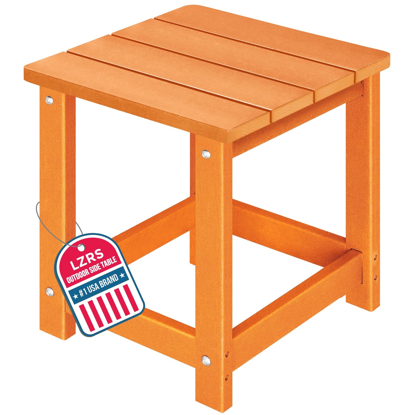 LZRS Square Patio Side Table, Heavy Duty HDPE Outdoor End Table with Wood Texture, Weatherproof Composite Table for Adirondack Chairs, Deck, Pool, Indoor/Outdoor, No Peeling or Cracking(Orange)