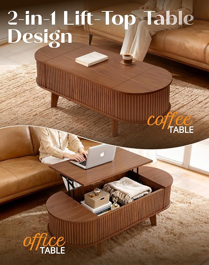 Fluted Oval Lift Top Coffee Table