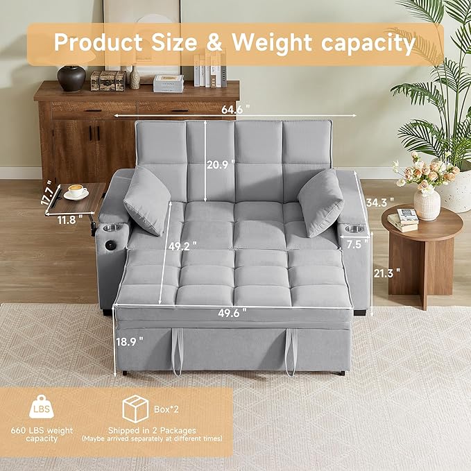 Auvsoce 65" Sleeper Sofa Bed Loveseat, Convertible Couch