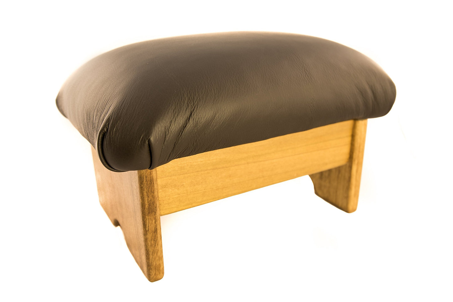 KR Ideas Padded Foot Stool: Dark Chocolate Truffle Leather (Made in The USA) (9" Tall - Maple Stain)