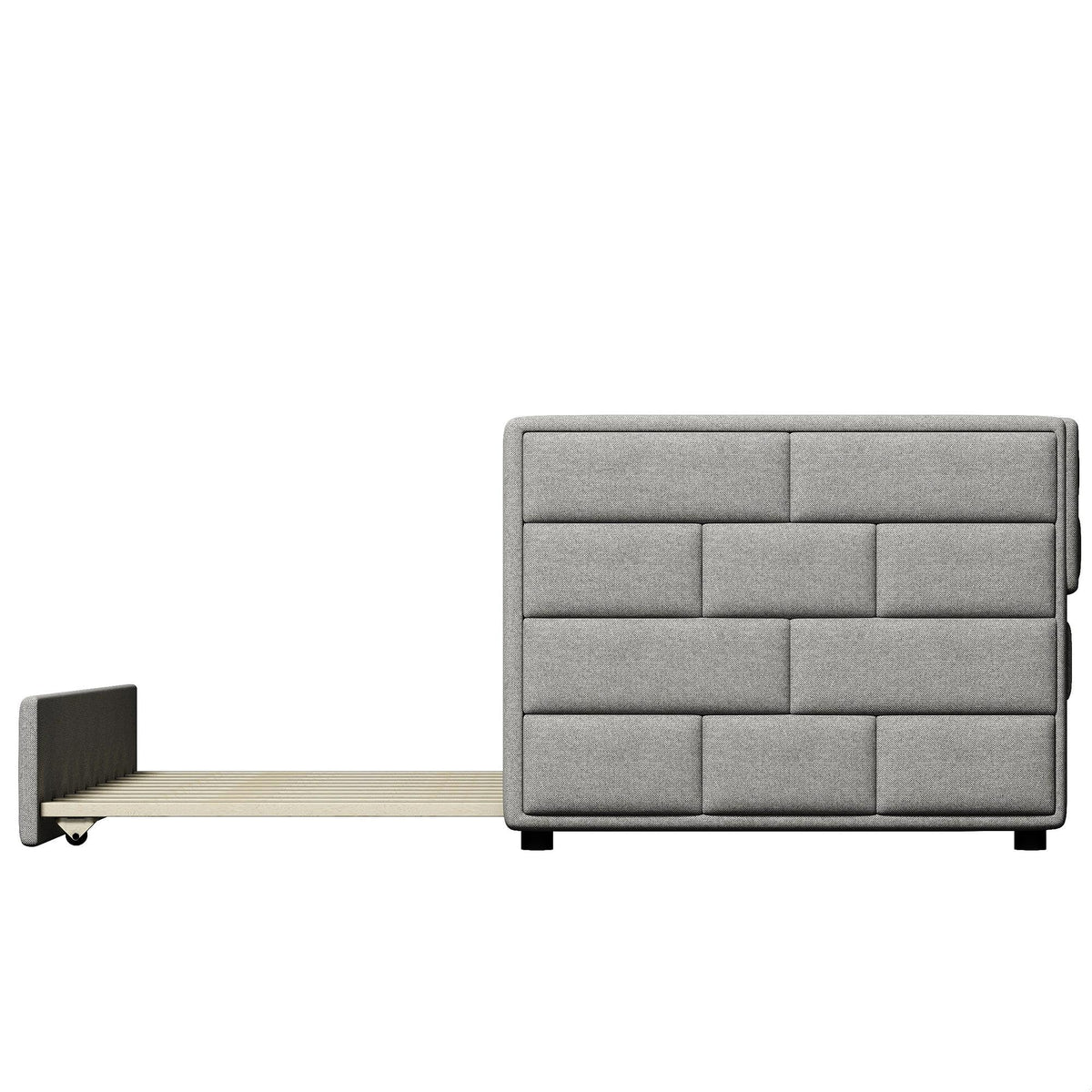 GDFStudio Twin Upholstered Daybed with Trundle, Fabric Daybed Frame with Padded Back and Sides, Pull-Out Sofa Bed for Living Room Bedroom Guest Room, Gray