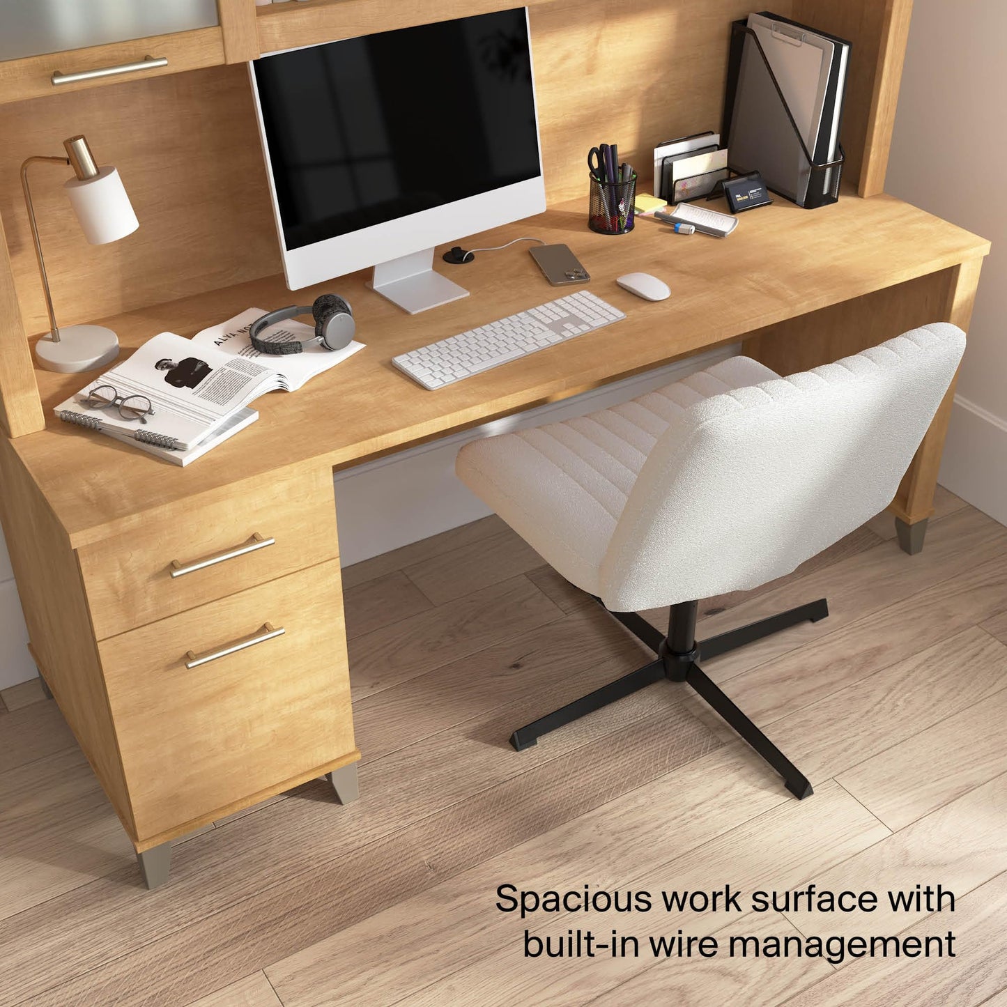 Bush Furniture Somerset 72W Office Desk with Drawers and Hutch in Maple Cross