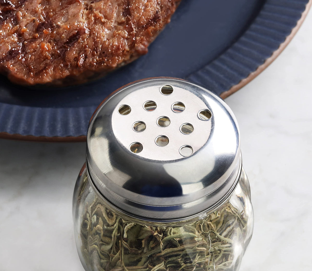 New Star Foodservice Glass Swirl Cheese & Crushed Red Pepper Shaker with Stainless Steel Perforated Top, 6-Ounce, Set of 12
