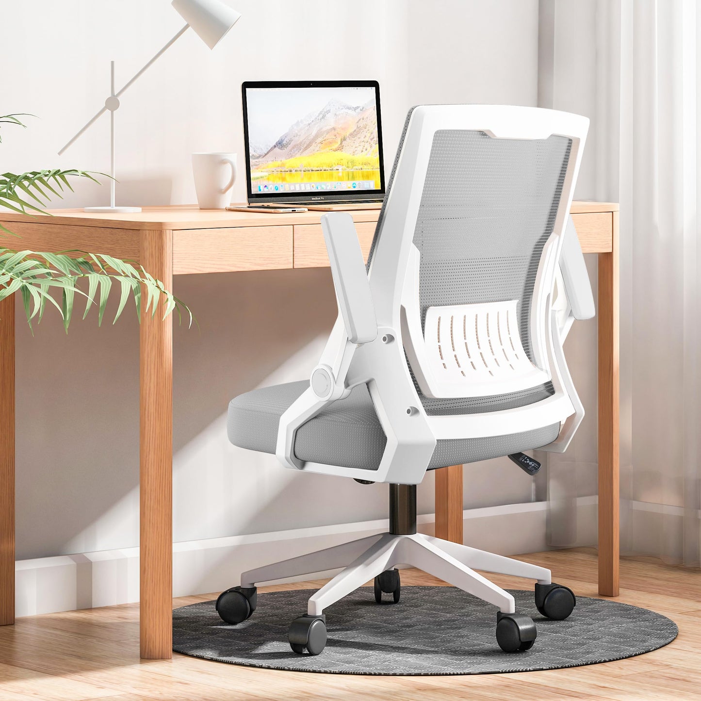 GTPOFFICE Ergonomic Office Chair, Computer Desk Chair Comfy with Adjustable Lumbar Support, Mid-Back Mesh Office Chair with Flip-up Armrest, Tilt Function Task Chair for Home, Bedroom, Gaming