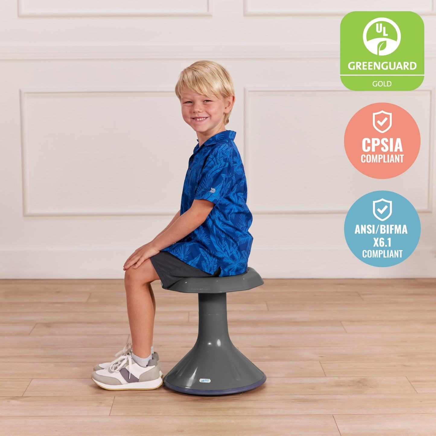 ECR4Kids ACE Active Core Engagement Wobble Stool, 15-Inch Seat Height, Flexible Seating, Grey