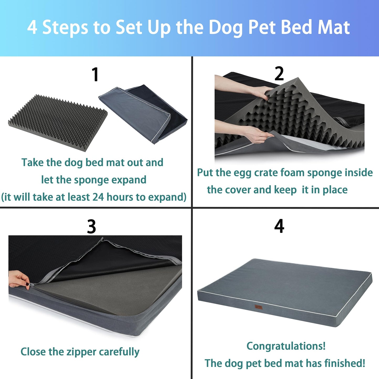 YIZHUOPET Orthopedic Dog Bed,Small M Sized Dog 30''X20''x3'' Soft Waterproof Egg Foam Pet Crate Beds Mat or Kennel Pads with Removable Washable Cover,Non-Slip Bottom,Dark Grey