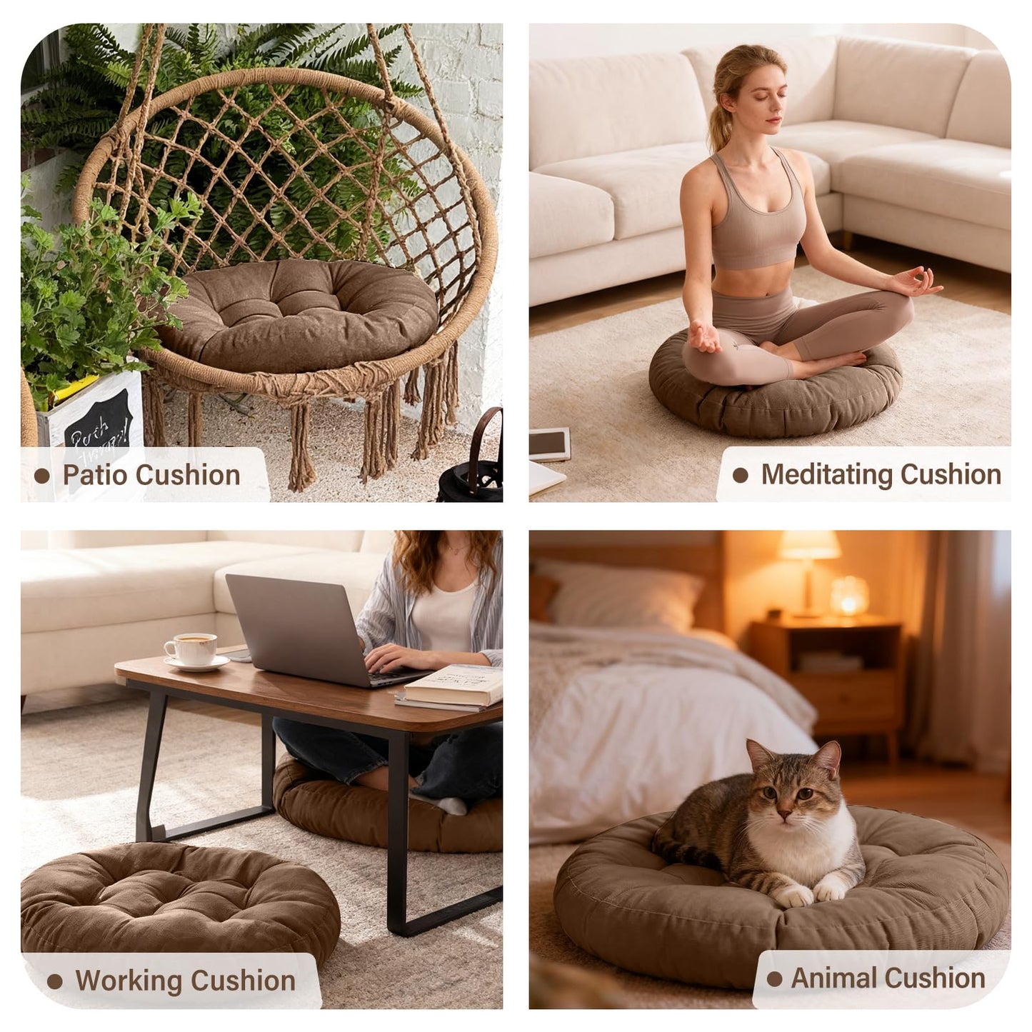 Tiita Round Floor Pillow Cushions 22"x22" Patio Chair Cushion for Outdoor Furniture Seat Pads Set of 2 Meditation Cushion for Yoga Living Room Sofa Balcony, Coffee