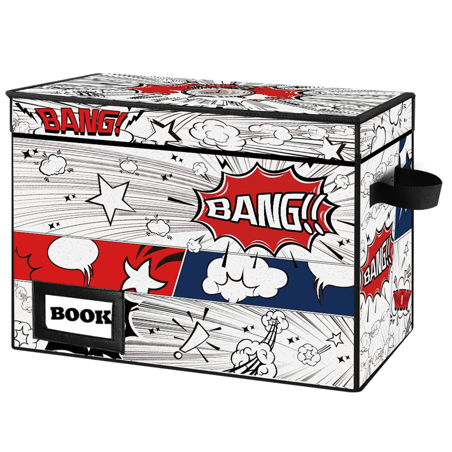 YNSZAS Comic Book Storage Box, 15.8" X 7.8" X 11.8", Heavy Duty Collapsible Holds 160-180 Comic Book Bin Container Holder Shelf (Cartoon Clock)