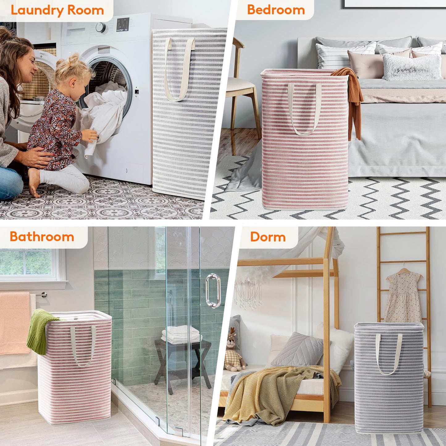 Lifewit 2 Pack Laundry Basket 85L Each, Collapsible Clothes Hamper with Reinforced Handles, Freestanding Waterproof Design for Bedroom and Laundry Room, Grey&Pink 170L Total