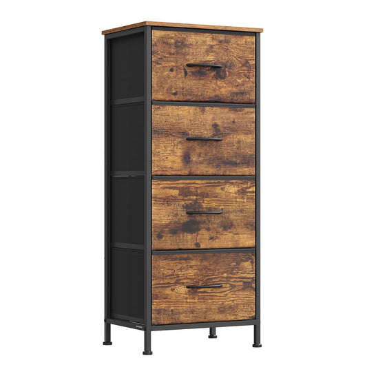 SONGMICS Dresser for Bedroom, Chest of Drawers, Steel, MDF, 4 Non-Woven Fabric Drawers, Storage Organizer Unit, Closet, Entryway, Rustic Brown and Ink Black ULGS314B02S