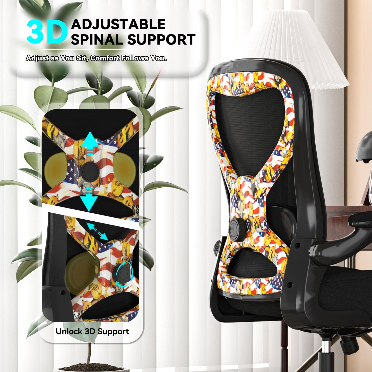 CASASIO Office Desk Chair with Ergonomic Lumbar Support, Extra-Thick Seat Cushion, Flip-up Arms, Breathable Mesh Back, Computer Task Chair for Home Office