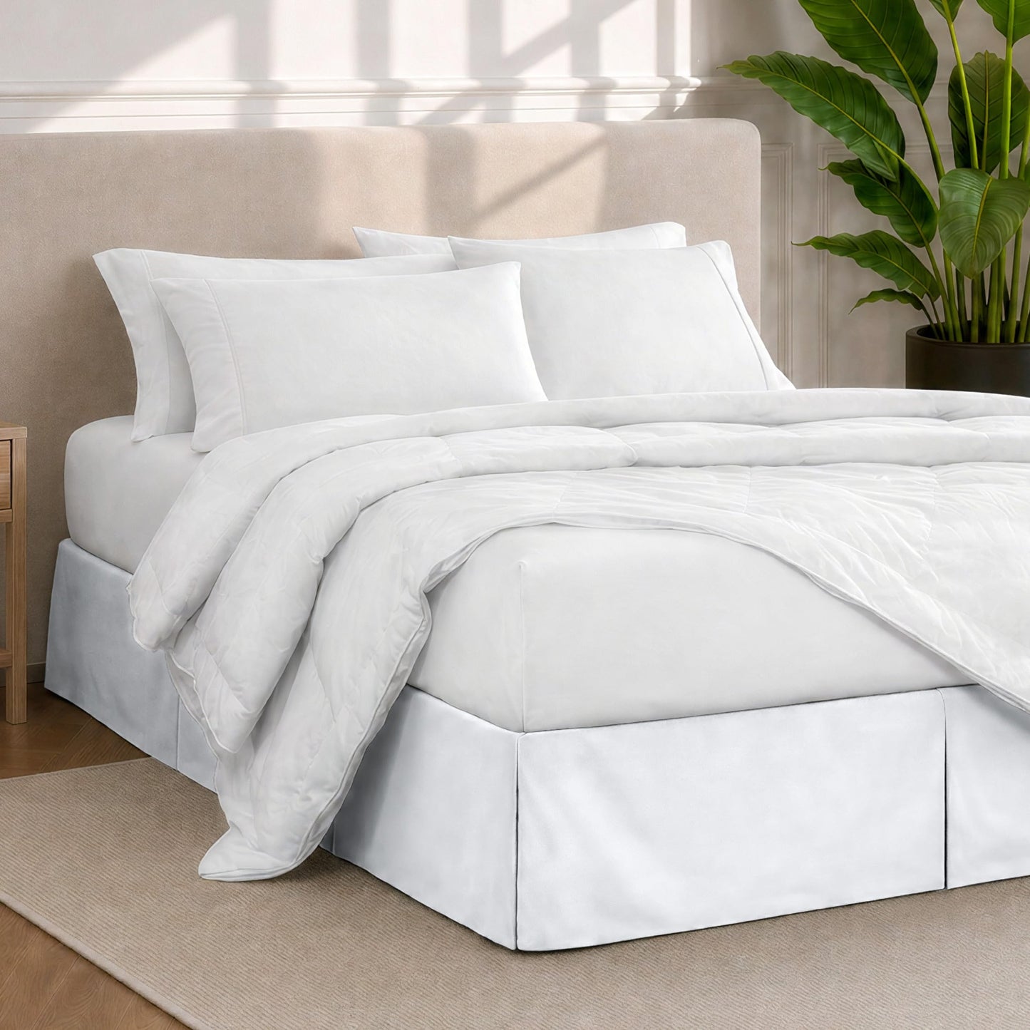 Bare Home Queen Bed Skirt - 15-Inch Tailored Drop Easy Fit - Bed Skirt for Beds - Center & Corner Pleats (Queen, White)