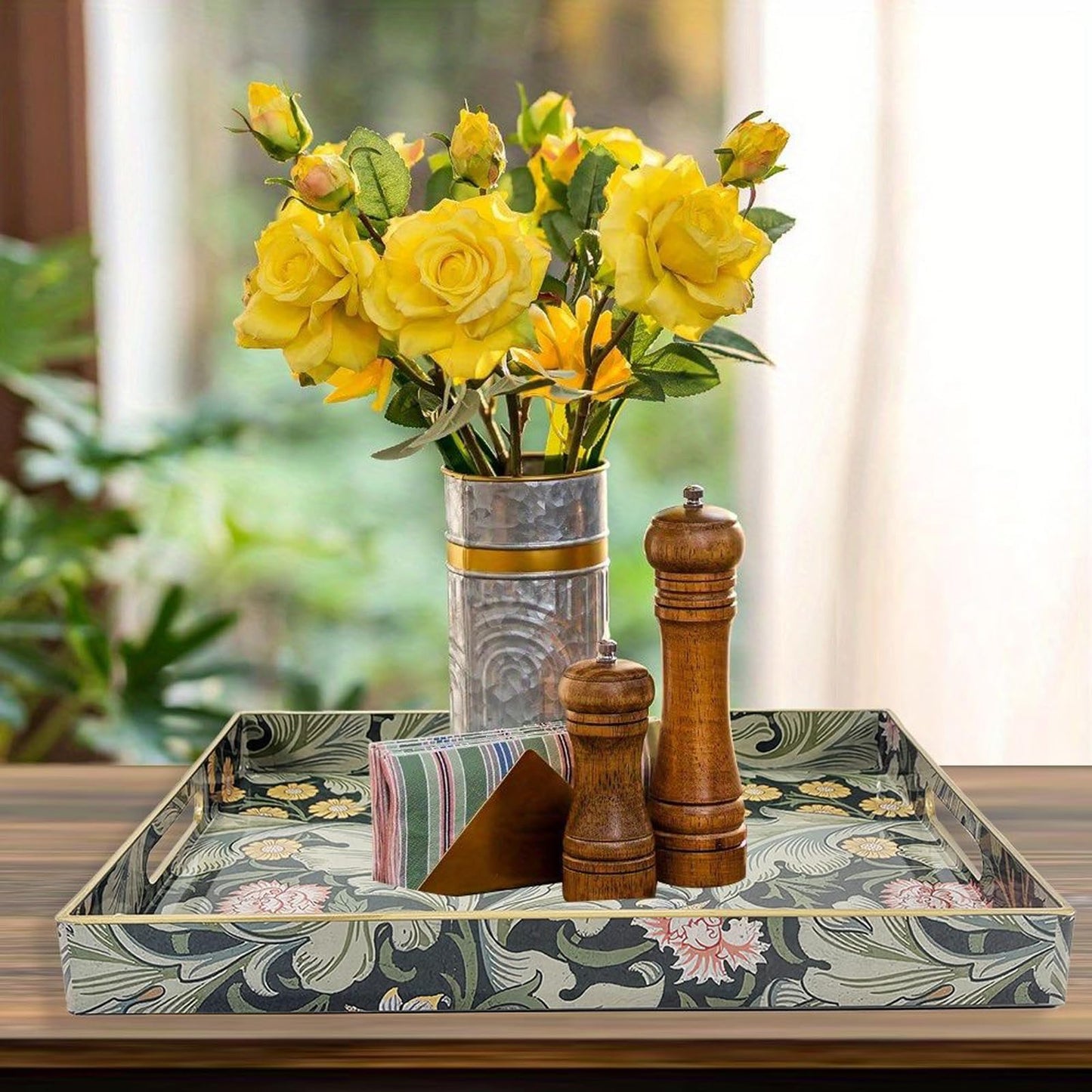 Large Tay for Ottoman Coffee Table,Modern Plastic Serving Tray with Handles,Rectangular Ottoman Tray Coffee Table Tray,Decorative Serving Tray for Living Room