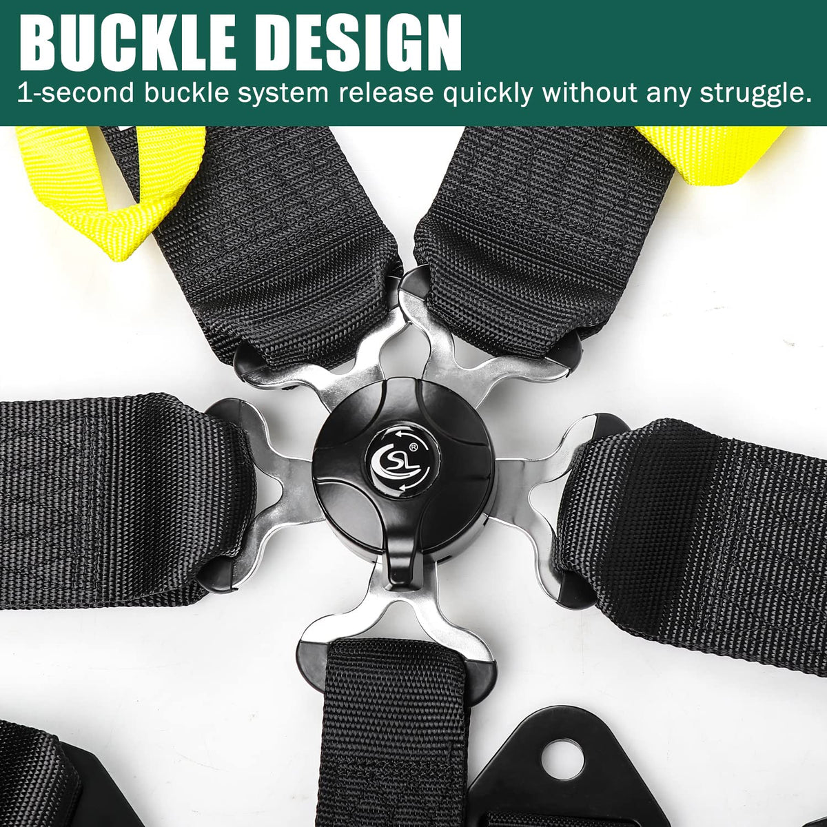 BESTZHEYU 5-Point Racing Harness SFI, 1PC Black Racing Belts 5 Point Harness Sets with Ultra Comfort Heavy Duty 3 Inch Shoulder Pads