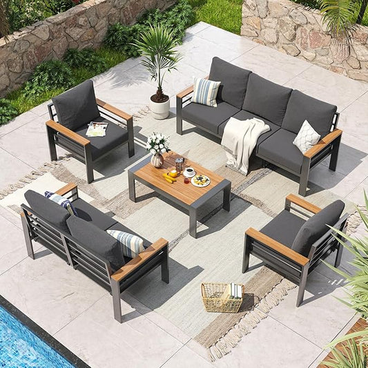 Aoxun Aluminum Patio Furniture Set 7 Seats, Oversized Outdoor Sectional
