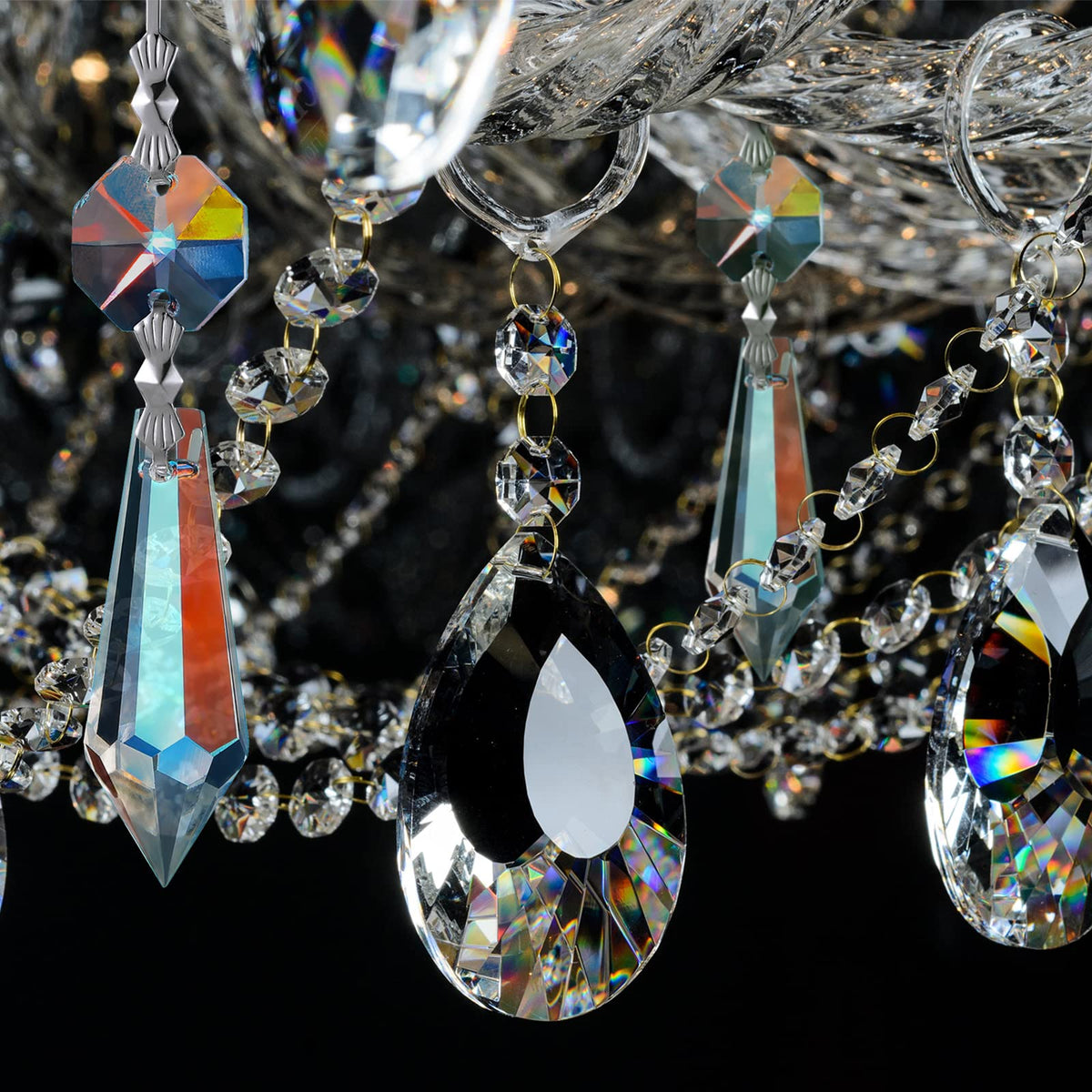 Potchen 24 Pcs Chandelier Crystal Replacement 38 mm Teardrop & Icicle Crystal Prisms Hanging Gems Parts for Lamps and Chandeliers Suncatcher Christmas Tree Windows Home Decor (Clear)