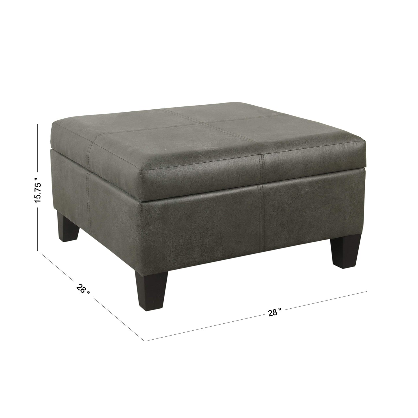 HomePop Home Decor |K2380-E903| Luxury Large Faux Leather Square Storage Ottoman | Ottoman with Storage for Living Room & Bedroom, Grey