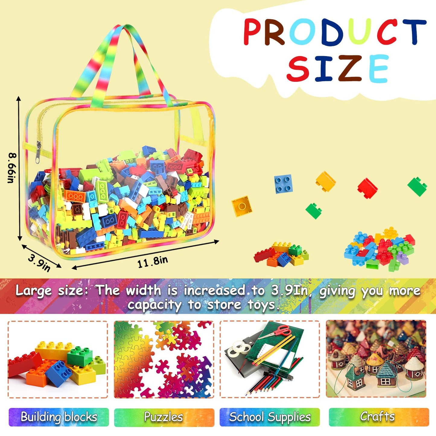 6 Packs Large Toy Storage Bags with Labels, Reusable Clear PVC Board Game Storage, Travel Waterproof Organizer Bags with Zipper Large Capacity (Gradient Color)