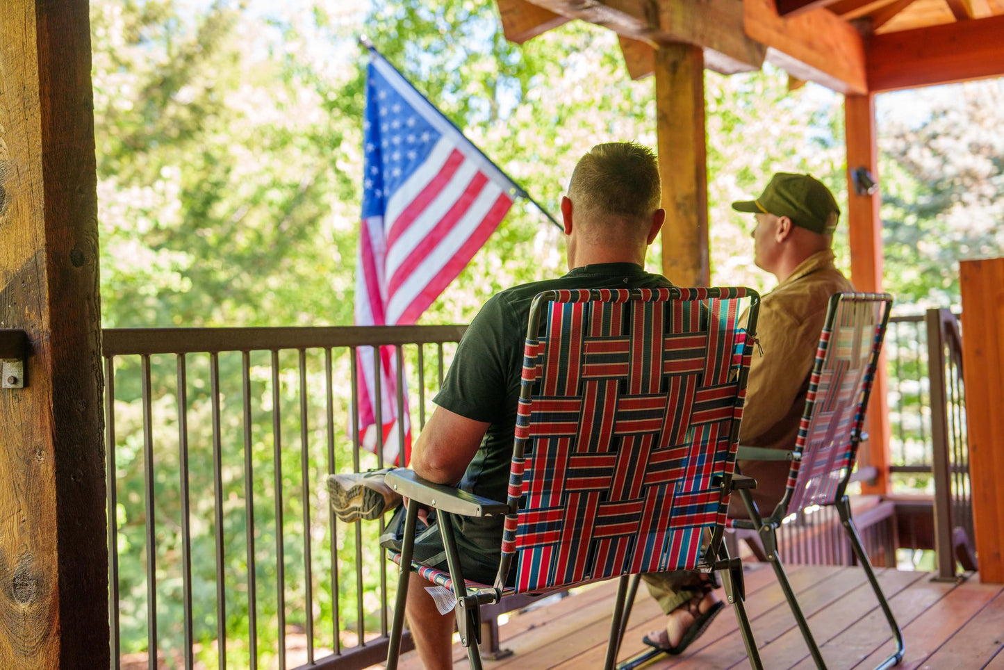 MOUNTAIN SUMMIT GEAR Retro Webbed Camping Chair - Lightweight, Foldable, Durable Steel Frame, 300lb Capacity, Vintage Red/White/Blue Stripes by Caddis Sports