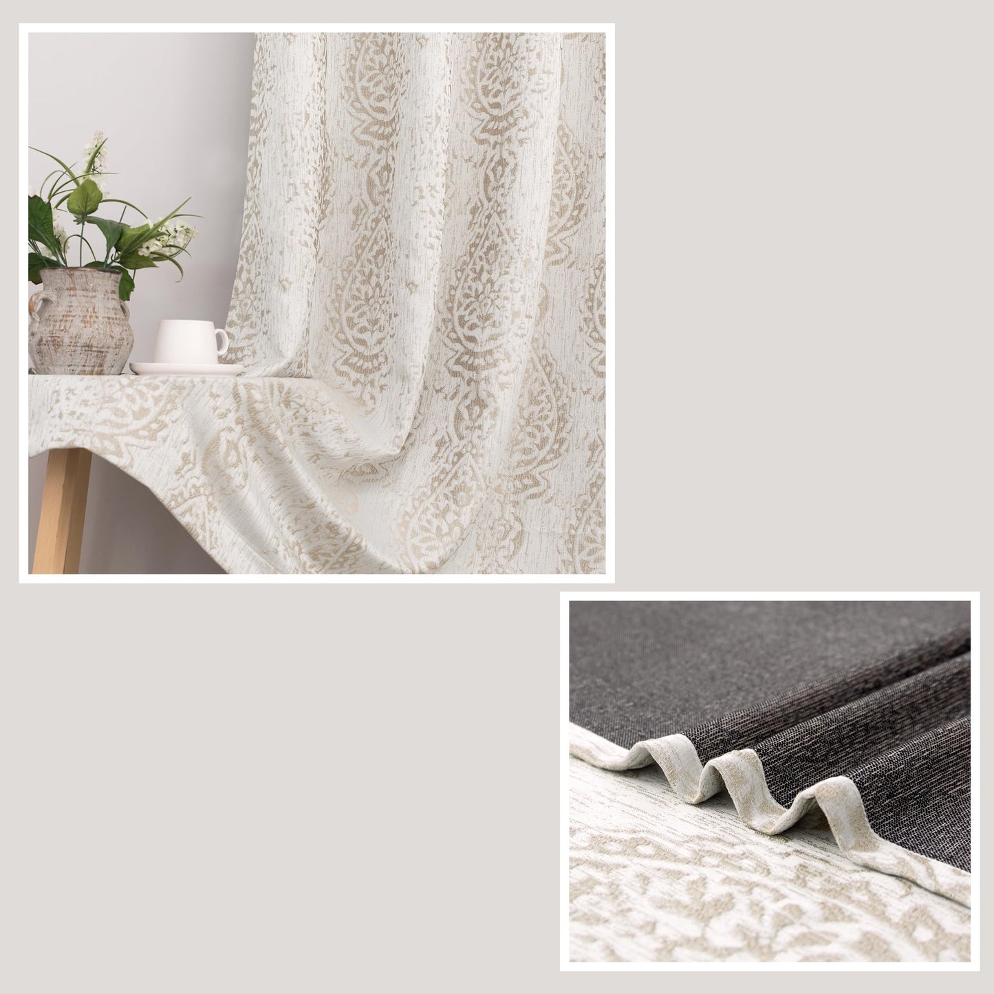 Mrs.Naturall 108 Inch 9FT Farmhouse Room Darkening Curtains, Damask Jacquard Luxury Grommet Drapes for Living Room Bedroom, 2 Panels Set, 9 FT Length 52'' L x 108'' W, Taupe Grey