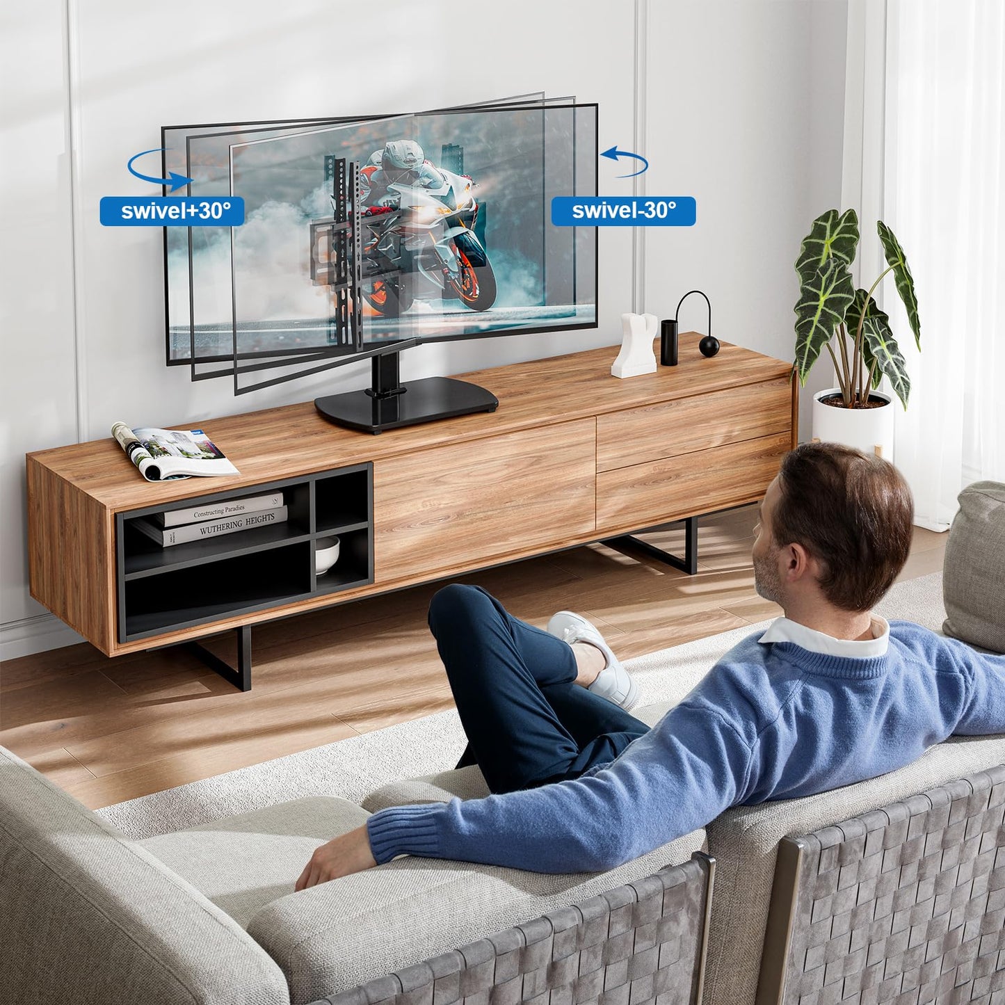 HOLMAXD Universal TV Stand for 27-60 Inch TVs with Swivel Mount, Height Adjustable Table Top TV Stand Mount, Heavy Duty Tempered Glass Base, TV Pedestal Stand Holds up to 88 lbs, VESA 400x400mm