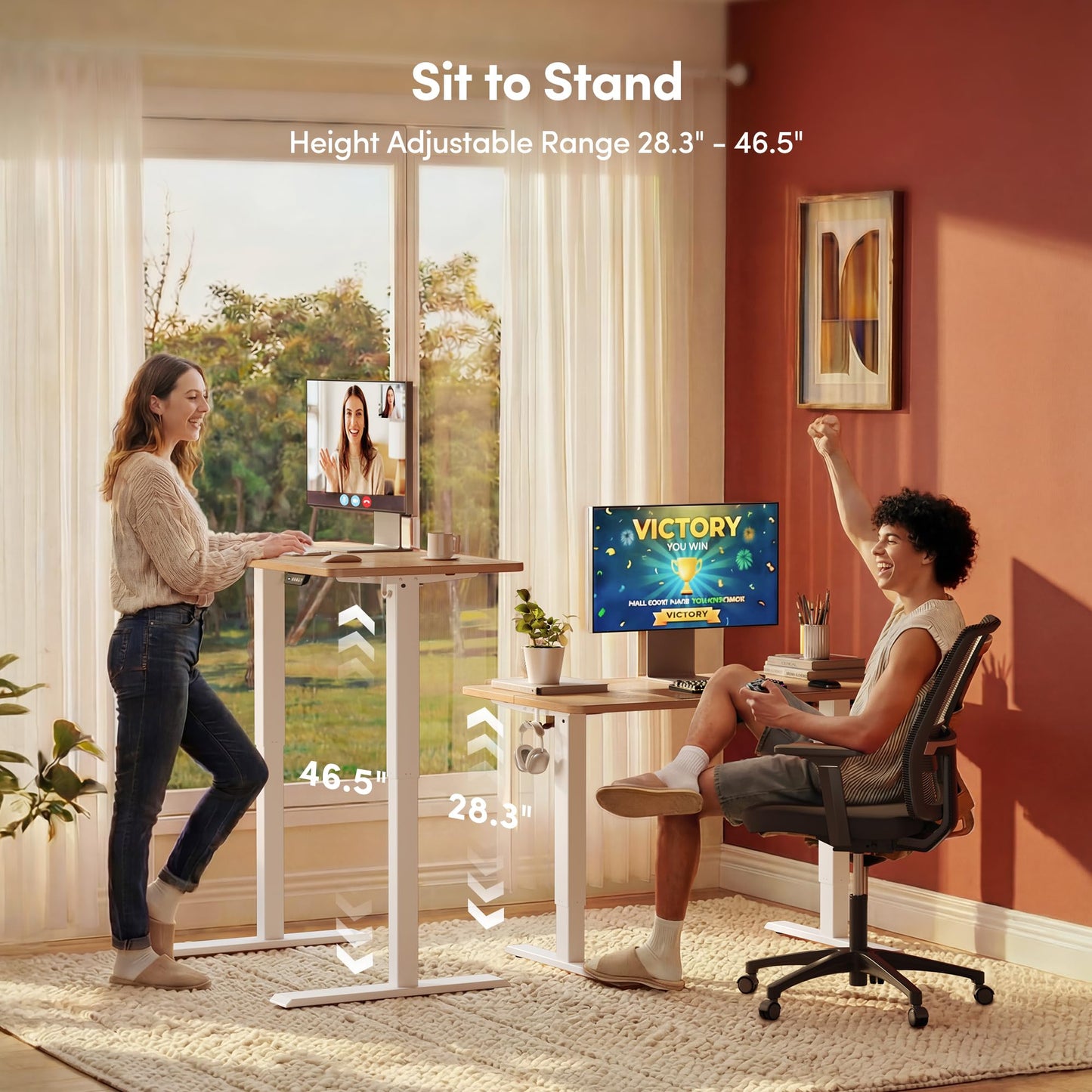FEZIBO 40 x 24 Inches Electric Standing Desk Adjustable Height, 3 Memory Height Settings, Sit Stand Up Desk for Home Office & Computer Workstation, Maple