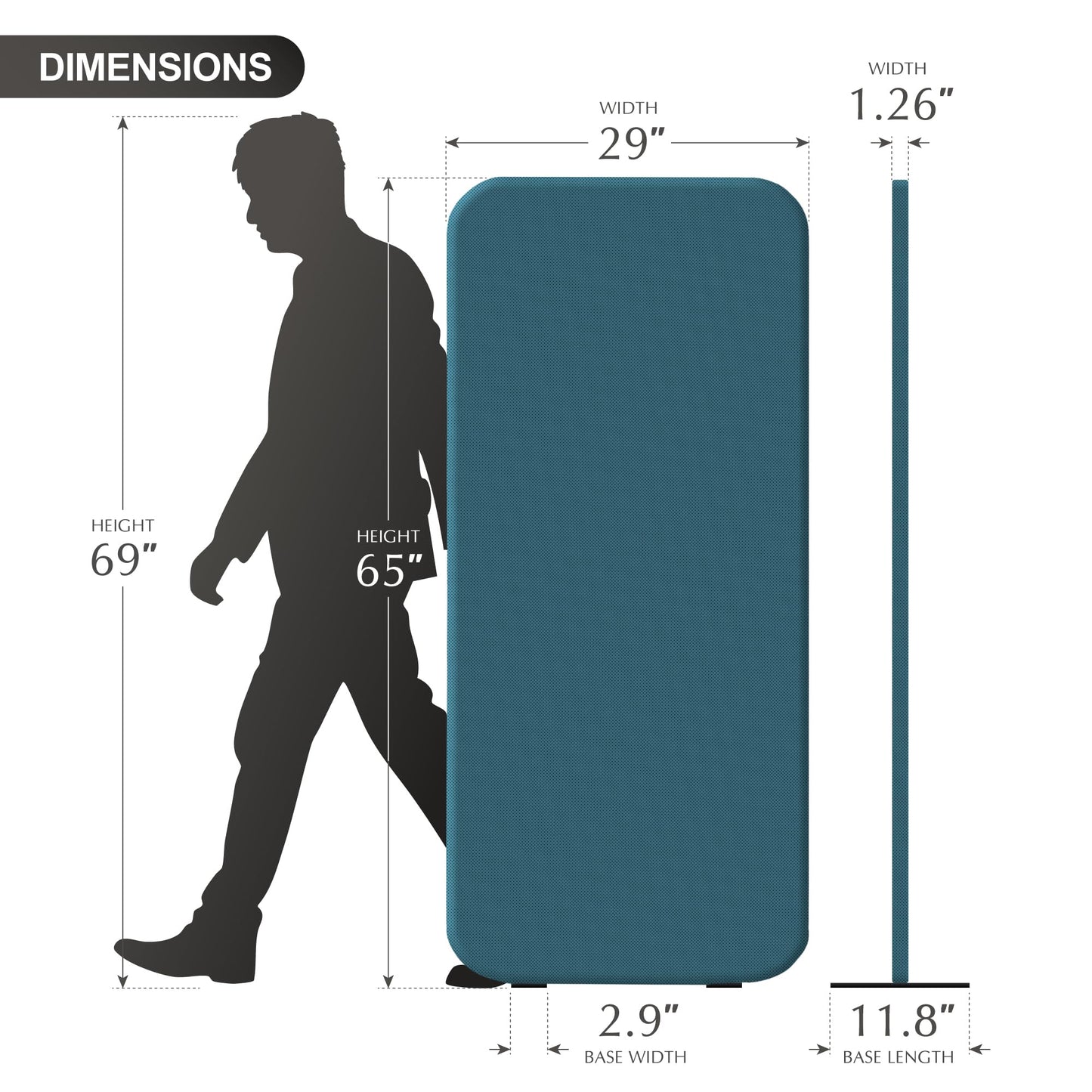 DECOLAB Freestanding Room Partition, Indoor Privacy Panel for Studio Apartment, Living Room, Bedrooms, Home Offices, Worksapces, Anti Scratch, 29"x65", Sapphire