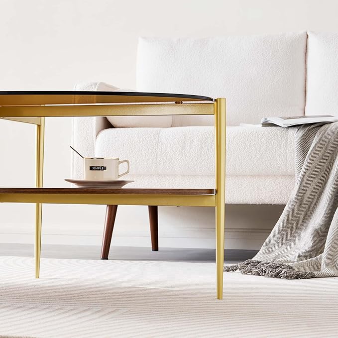 LumFurn Oval Glass Coffee Table, Mid-Century Modern Design, L43 x W22 x H17 inch