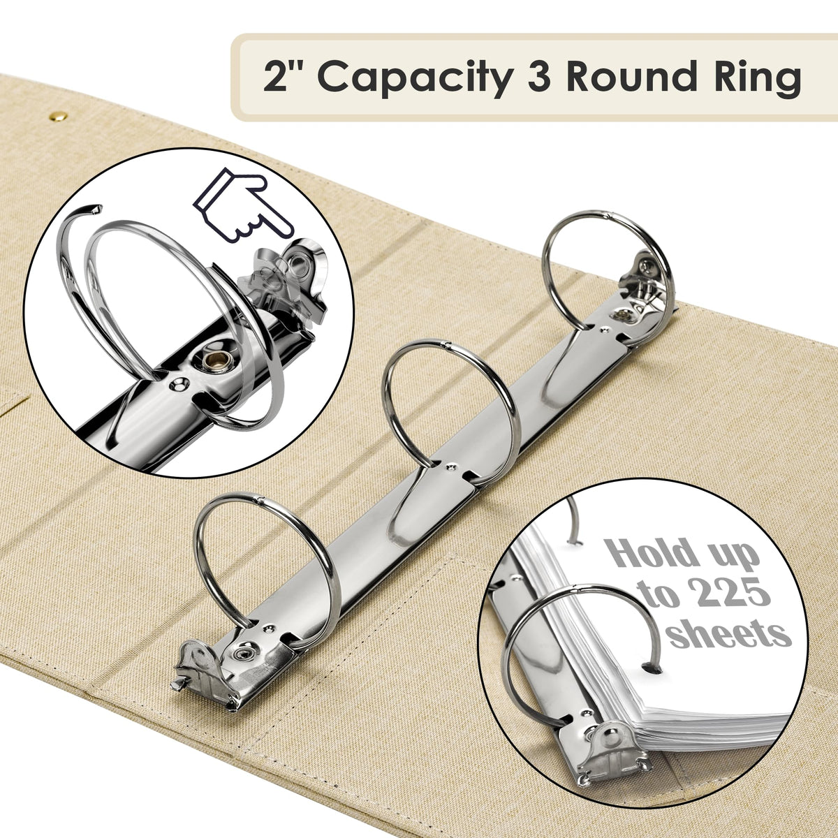 EYROZILL 3 Ring Binder 2 Inch, Binder for Letter Size (11" x 8.5") with 5 Tab Dividers, File Folder Labels and Low Profile Clipboards, Apricot