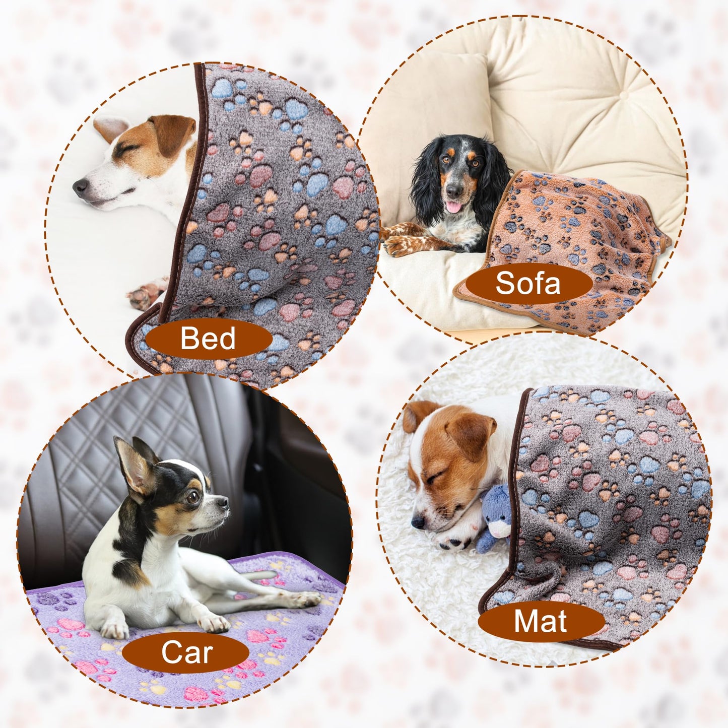 1 Pack 3 Blankets Super Soft Fluffy Premium Fleece Pet Blanket Flannel Paw Printed Throw for Dog Puppy Cat (Small 23x16'', Dark Coffee, Brown, Purple)