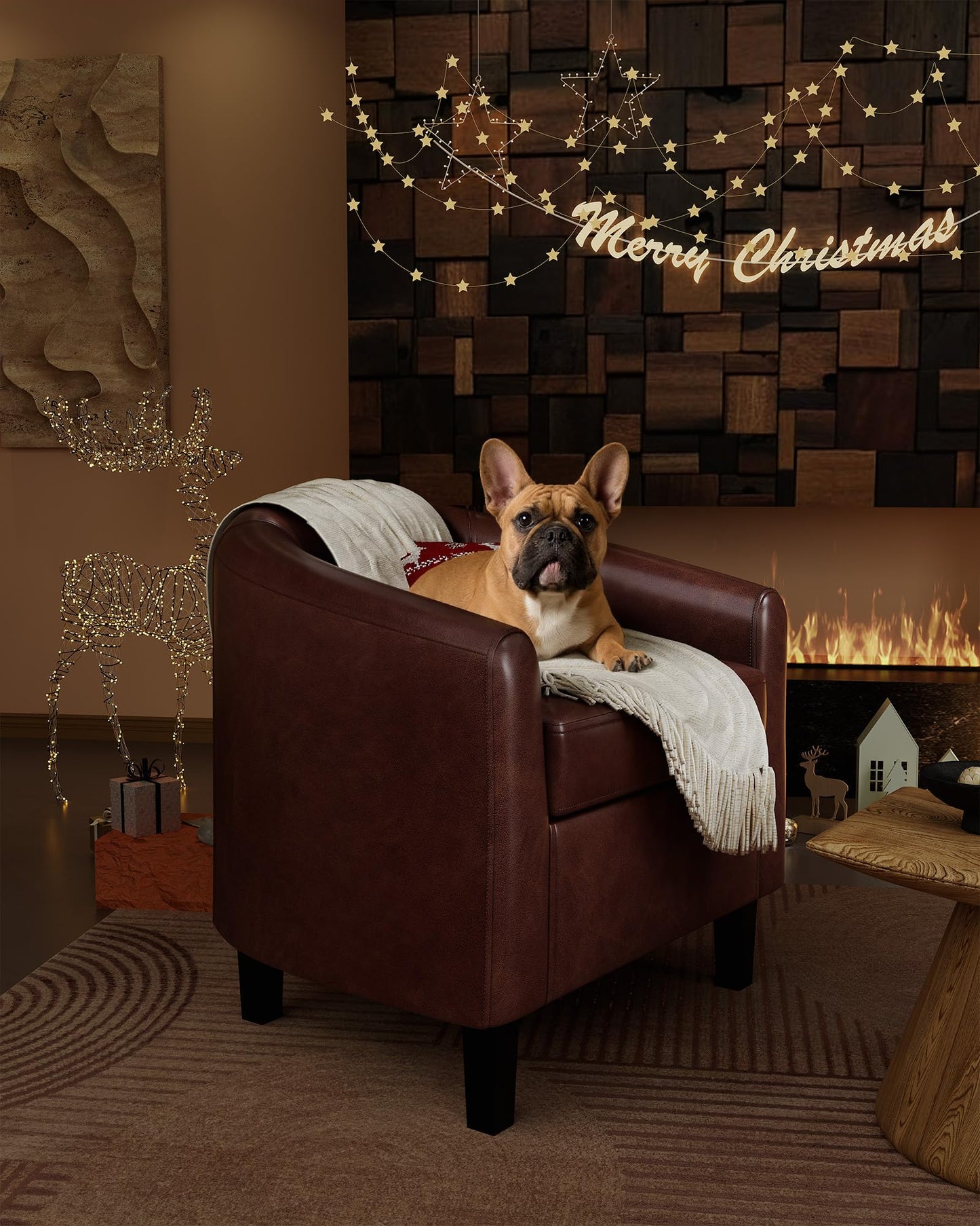 GarveeHome Accent Chairs Set of 2 Faux Leather Barrel Chair Club Armchair with Soft Seat for Living Room Bedroom Reading Waiting Room - Brown