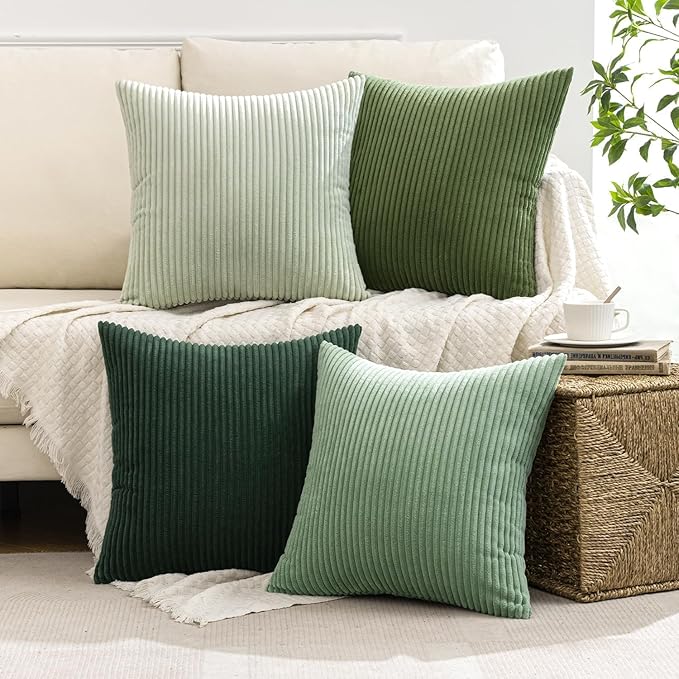 MIULEE Boho Farmhouse Sage Green Throw Pillow Covers 24x24 Inch Set of 4