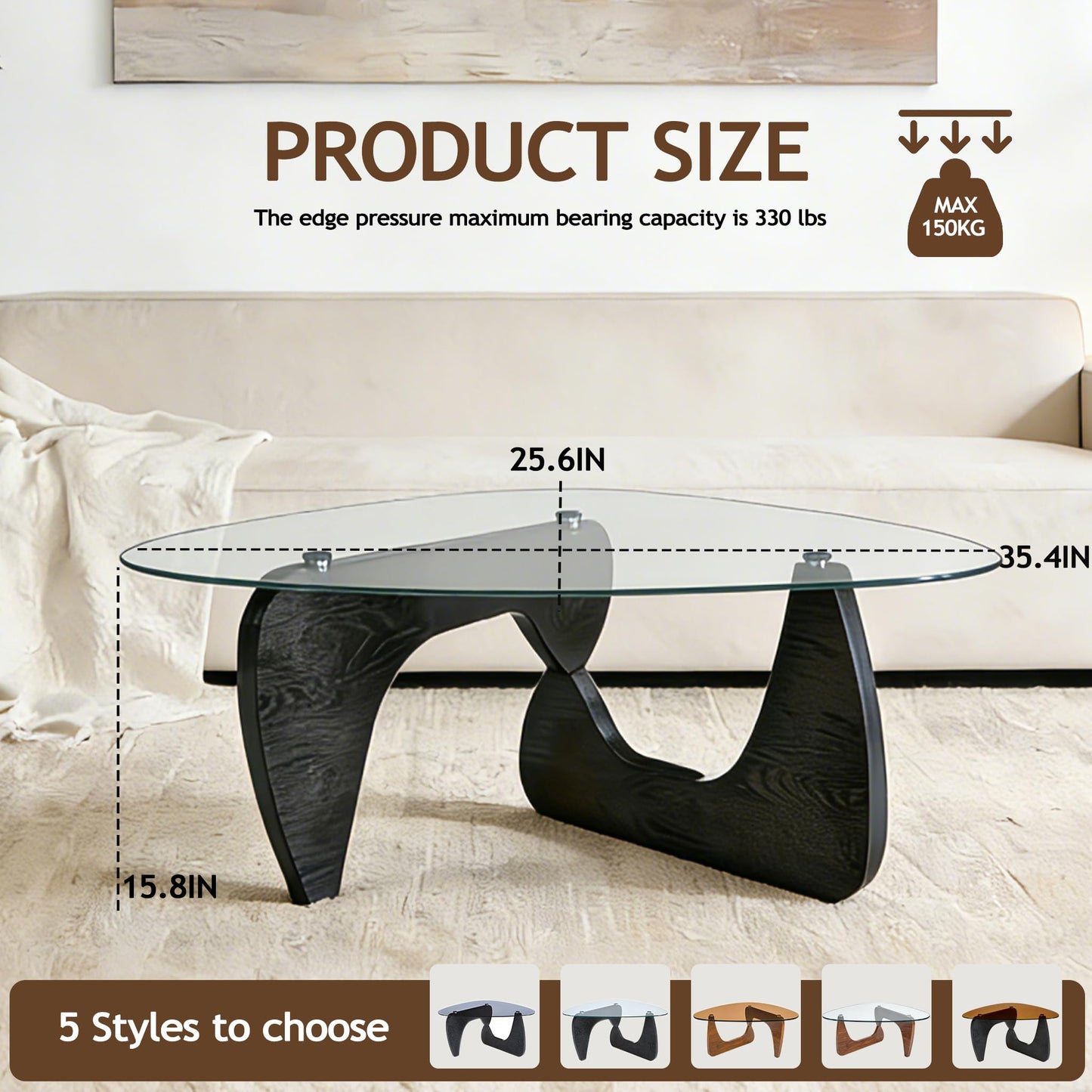 Black Coffee Table for Living Room, 35.4" Modern Oval Center Table with Tempered Glass Top & Sturdy Wooden Base, Easy to Install, Simple Tea Cocktail for Apartment, Lounge, Office