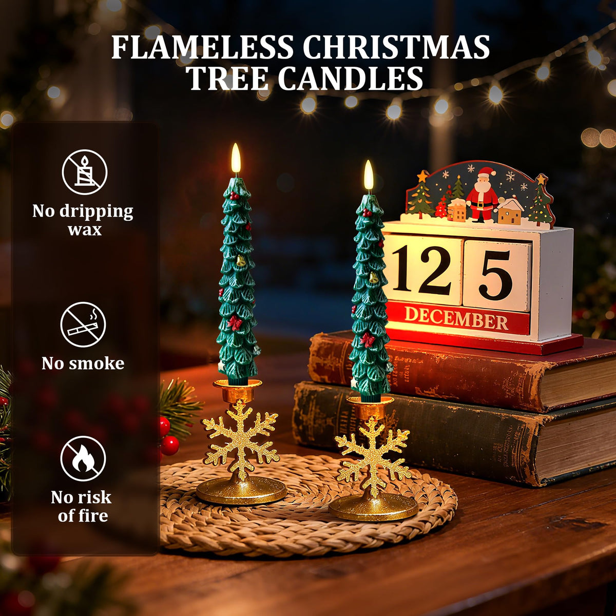 ZIVASA 3 Pack Flameless Christmas Tree Candles, 9.8 Inchs Christmas Taper Candles with Remote and 24H Cycle Timer, Real Wax Christmas Tree LED Candle 3D Flame for Tabletop, Windows, Fireplace Decor