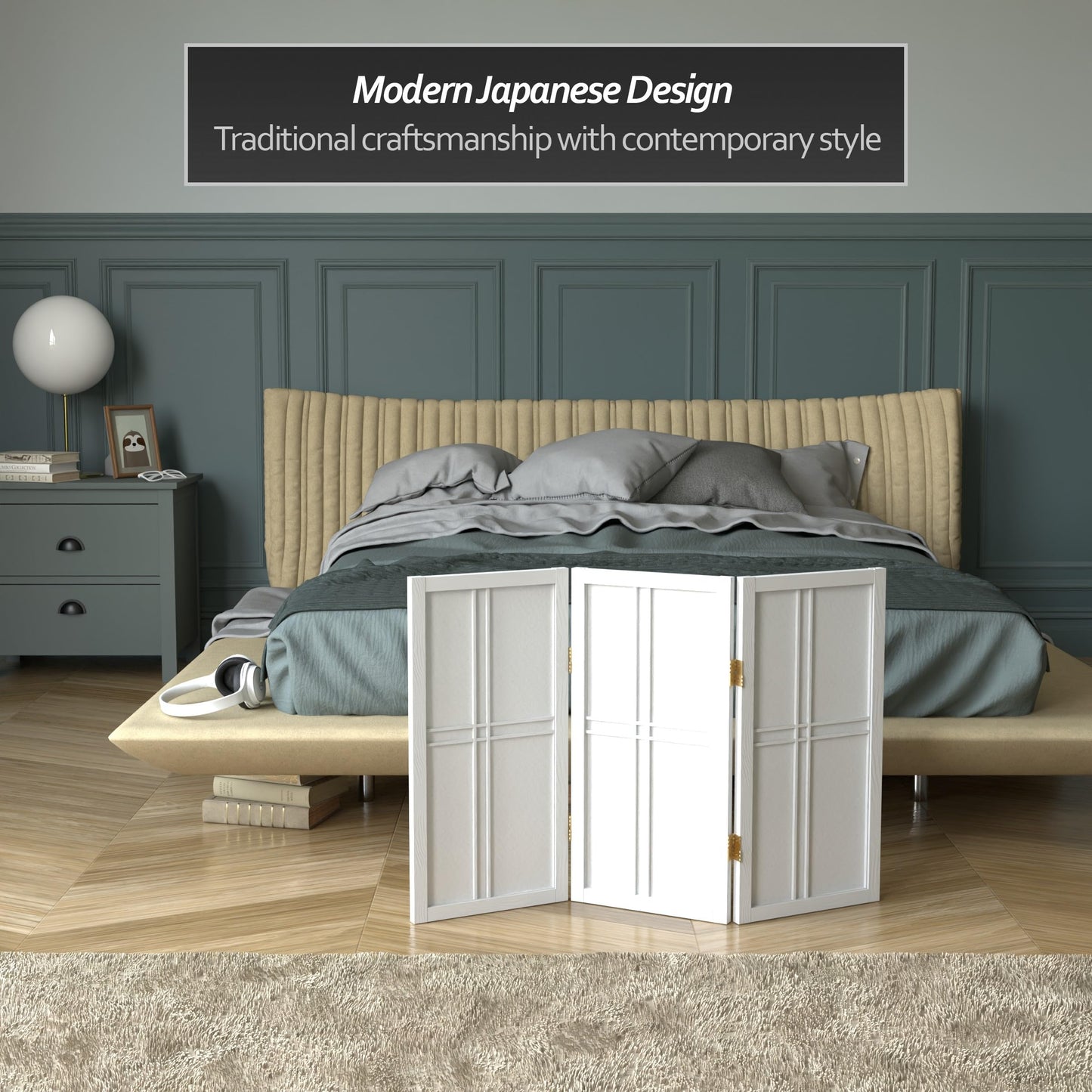 2 ft. Short Desktop Double Cross Shoji Screen - White - 3 Panels