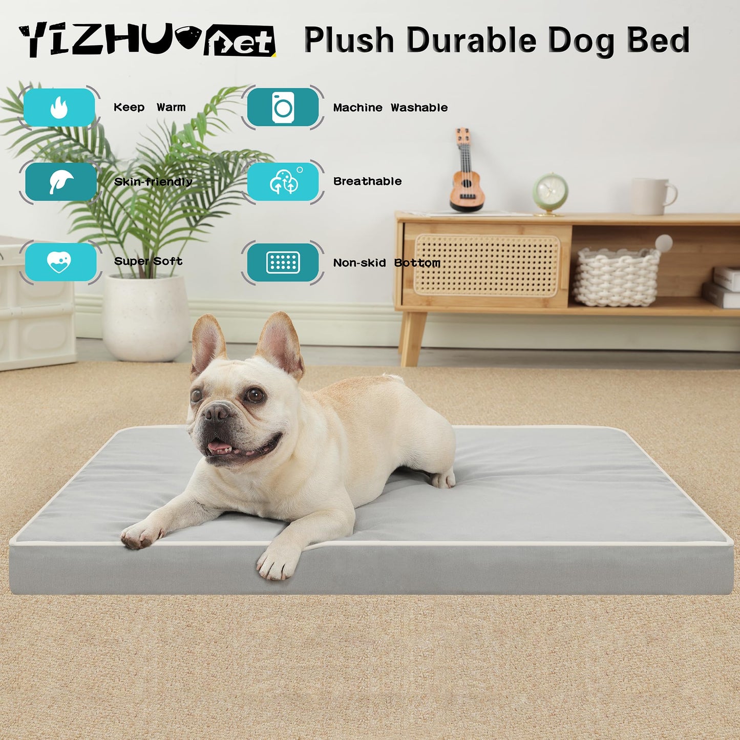YIZHUOPET Orthopedic Dog Bed,Small M Sized Dog 30''X20''x3'' Soft Waterproof Egg Foam Pet Crate Beds Mat or Kennel Pads with Removable Washable Cover,Non-Slip Bottom,Light Grey