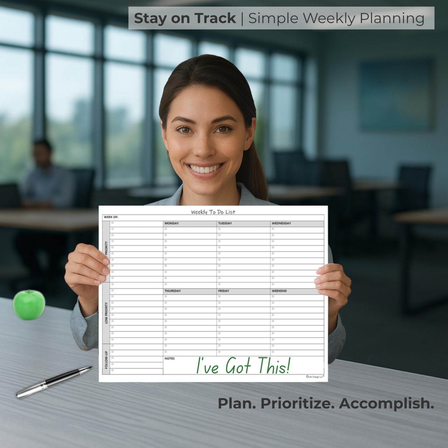 Life Charge Weekly Planner Notepad for Work & Home, Weekly To Do List Pad with Daily Checklist, Priority & Notes, 60 Pages, 8.5 x 11 Letter, Landscape
