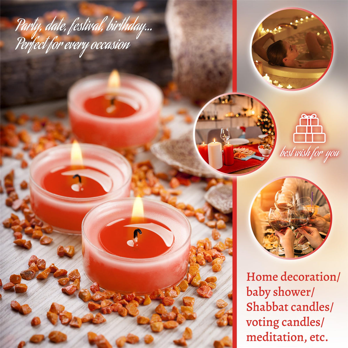 Scented Tealight Candles Handmade Candlesticks,24pcs Round Tea Light Candles Natural Scent Wax Tealight Candle Smokeless Candle Stciks for Spa Home Decor Party Gifts (01-24S-RDSB)