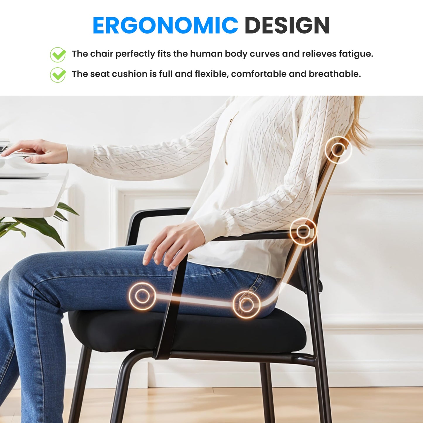 Simple Deluxe Guest Waiting Room Office Arm Chairs 2 Pack No Wheel for Reception Meeting Conference, Stacking Padded Fabric Seat, Mesh Back & Ergonomic Support Rest for Lobby Home Computer Desk