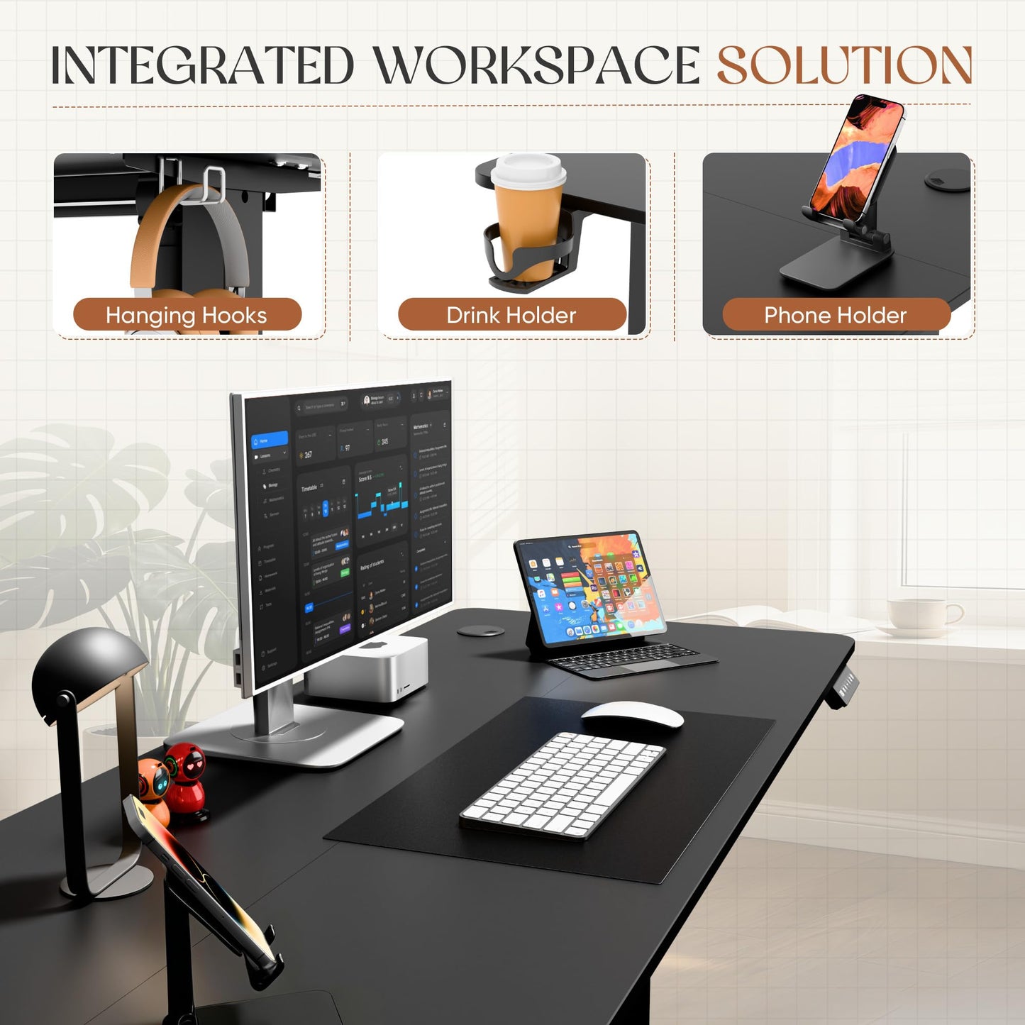 Furmax Electric Standing Desk, 45 x 24 Inches Height Adjustable Sit Stand up Desk, Memory Preset Computer Home Office Desks with Sturdy Metal Frame, Phone Stand Cable Management Hole (Black, 45'')