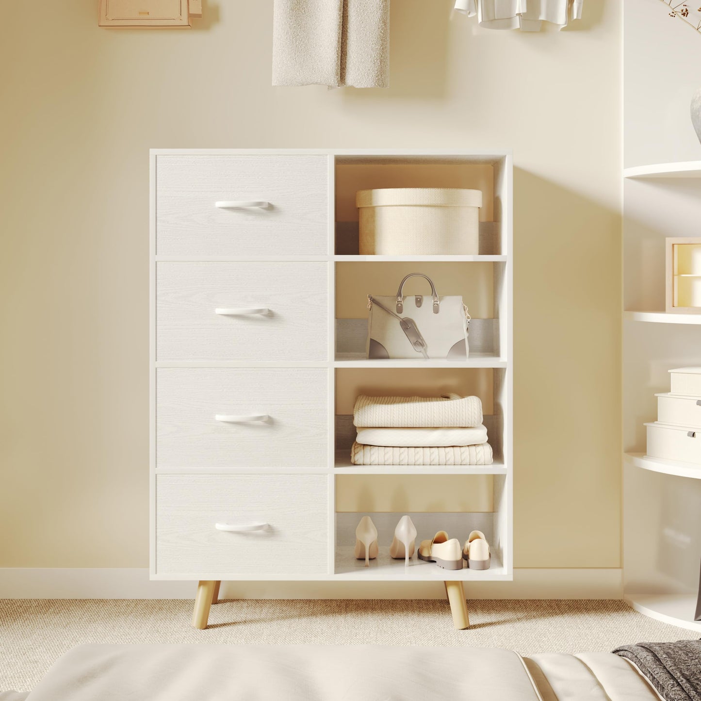 ELYUP Bookcase with Fabric Storage Bins - 8 Cube Organizer Display Bookshelf for Home Office, White