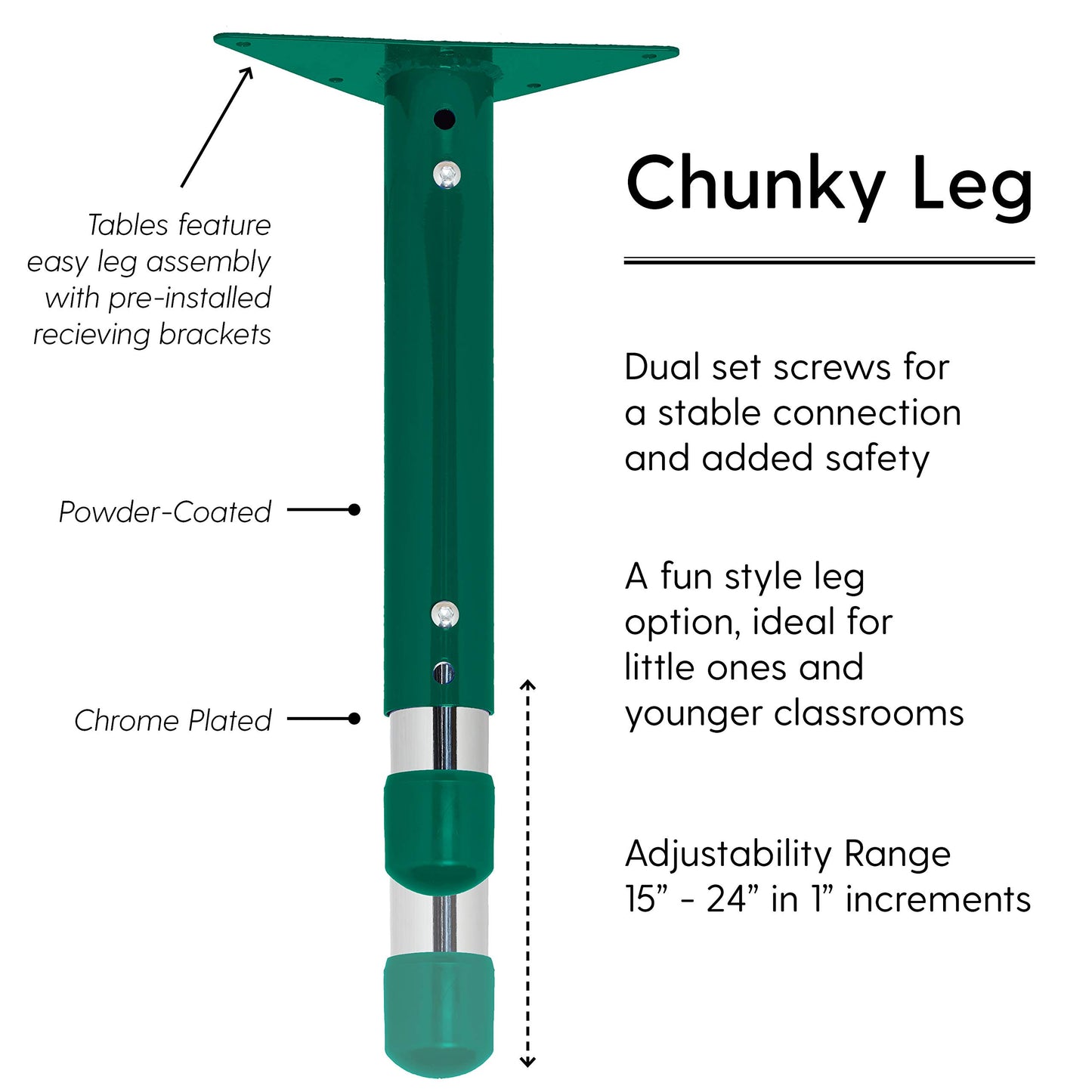 FDP Trapezoid Activity School and Classroom Kids Table (30 x 60 inch), Chunky Toddler Legs for Collaborative Seating Environments, Adjustable Height 15-24 inches - Maple Top and Green Edge