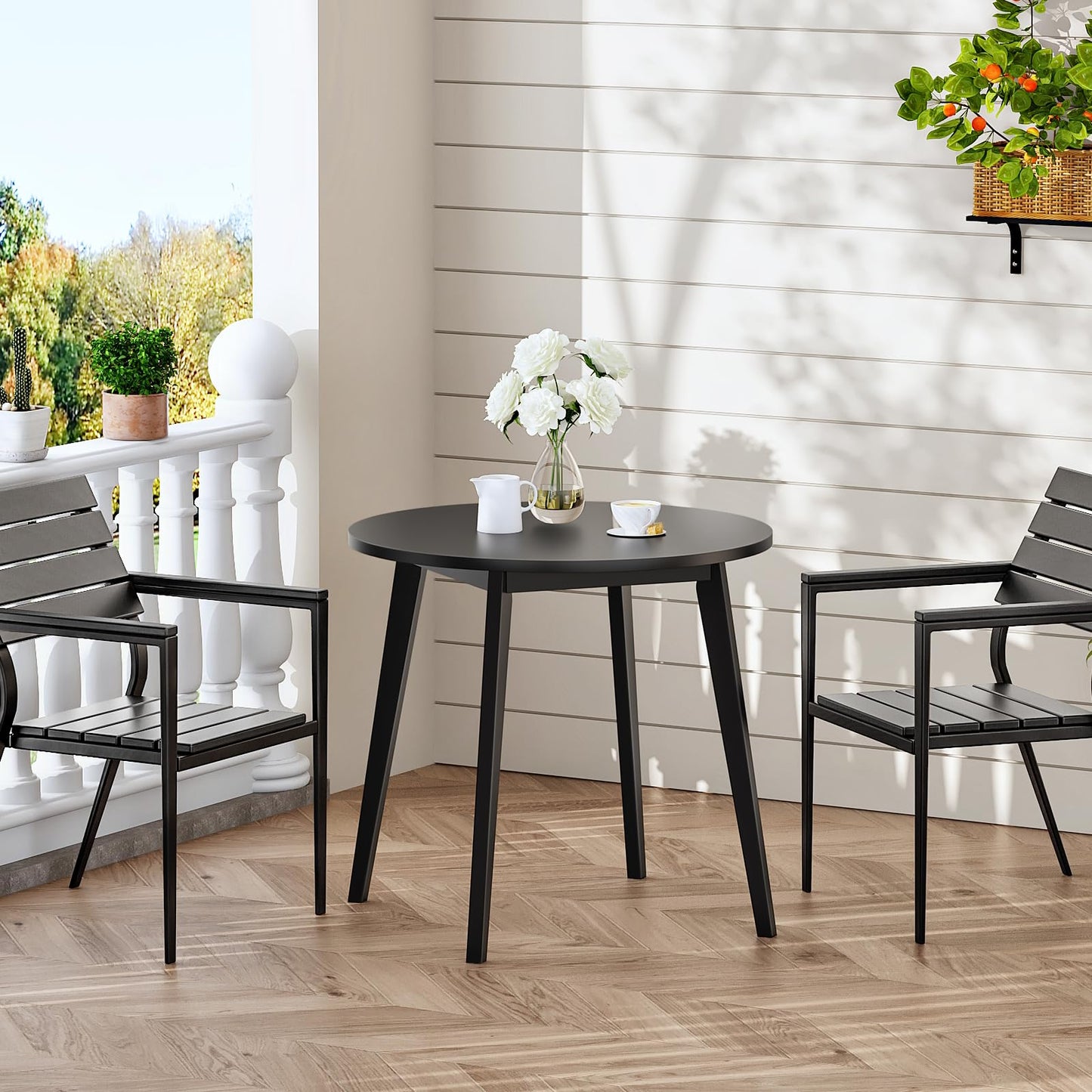 HOOBRO Bamboo Dining Table, Round Dining Table for 2, 27.5" Kitchen Table for Small Space, Writing Table, Easy to Assemble, for Dining Room, Living Room, Office, Kitchen, Apartment, Black BK71CZ01G1