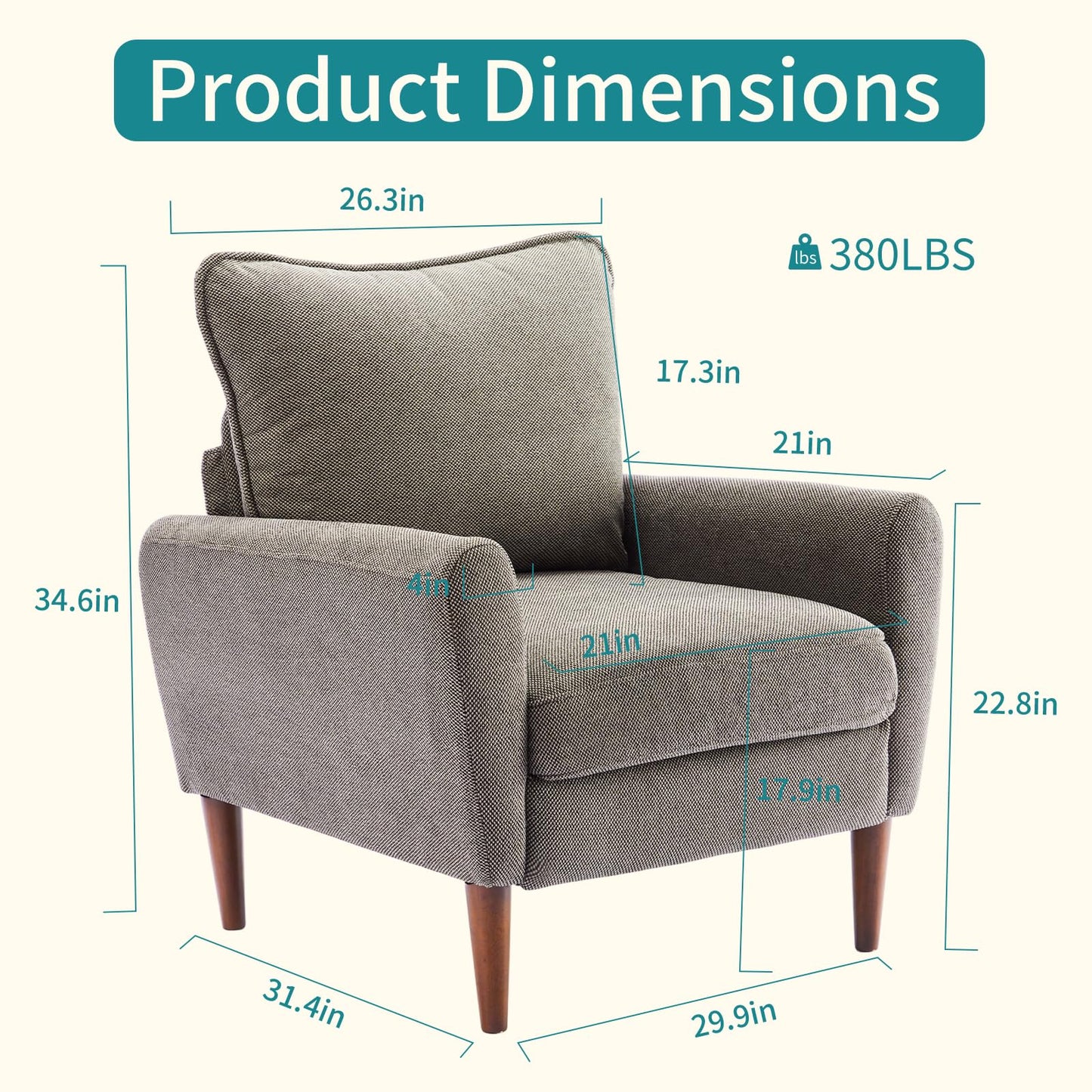 OLIXIS Comfy Accent Chair for Living Room Bedroom and Waiting Room, Upholstered Mid-Century Reading Chair with Pillow and Solid Wood Legs, Wide Singe Modern Lounge Sofa, Gray
