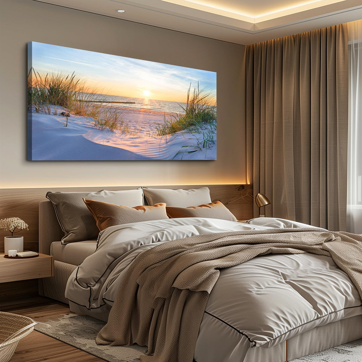 MHARTK66 Wall Decor for Living Room Large Canvas Wall Art for Bedroom Modern Office Pictures Blue Sun Beach Grass Ocean Landscape Paintings Canvas Art Prints Home Decorations