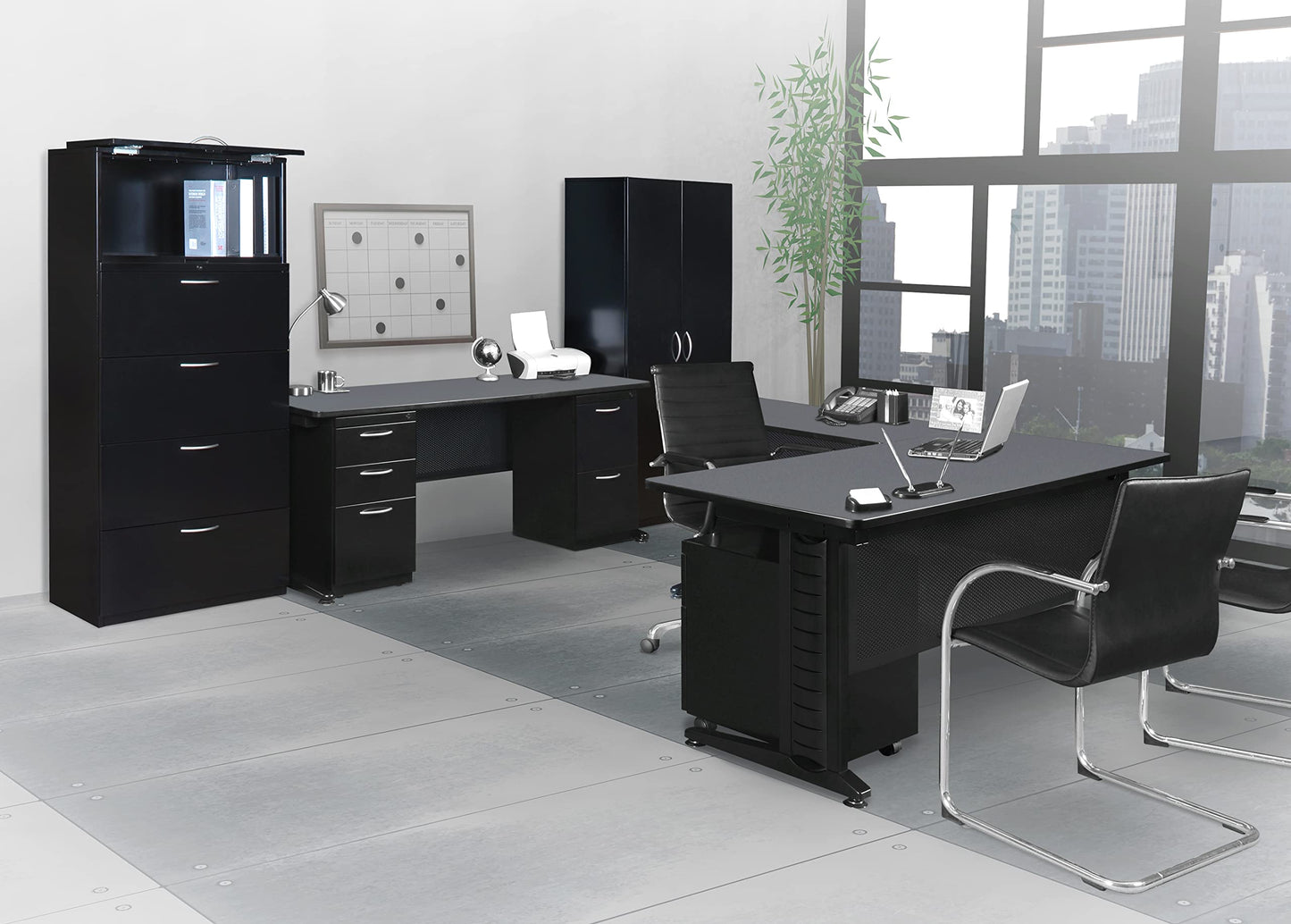 Regency Fusion 66 x 24 in. Teachers Desk with Double Pedestal Drawer Unit- Grey
